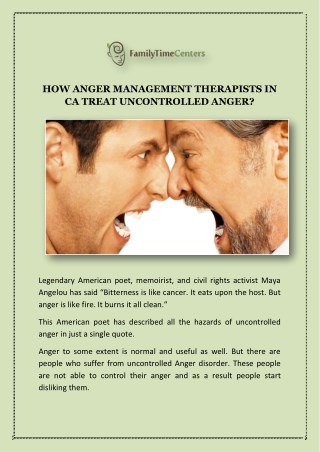 HOW ANGER MANAGEMENT THERAPISTS IN CA TREAT UNCONTROLLED ANGER