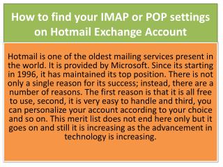 How to find your IMAP or POP settings on Hotmail Exchange Account