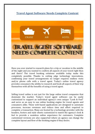 Travel Agent Software Needs Complete Content