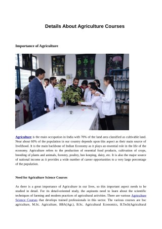 Details About Agriculture Courses