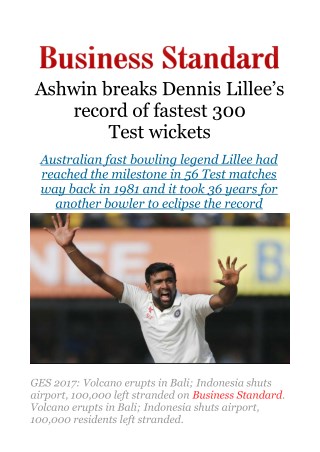 Ashwin breaks Dennis Lillee's record of fastest 300 Test wickets