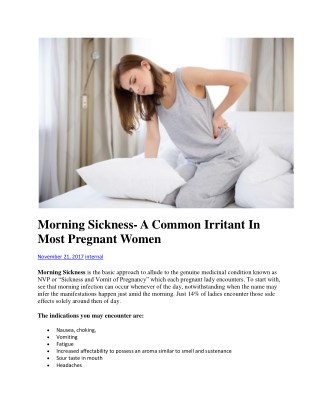 Morning Sickness- A Common Irritant In Most Pregnant Women