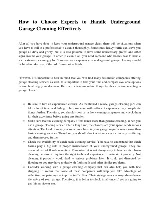 How to choose experts to handle underground garage cleaning effectively