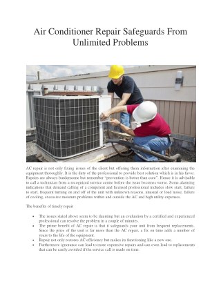 Air Conditioner Repair Safeguards From Unlimited Problems