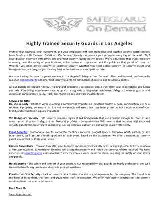 Highly Trained Security Guards in Los Angeles
