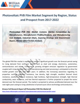 Photovoltaic PVB Film Market Production, Consumption, Export, Import Forecast 2017-2022
