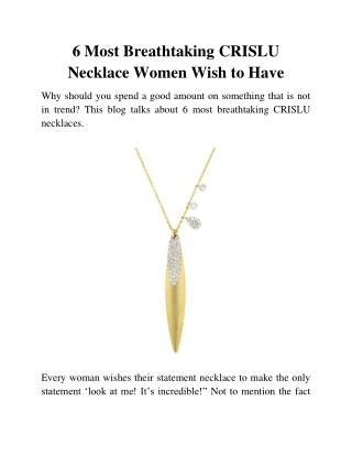 6 Most Breathtaking CRISLU Necklace Women Wish to Have
