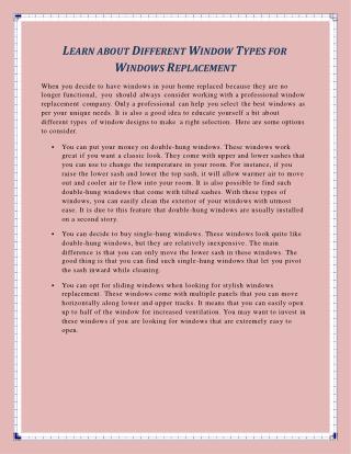 Learn about Different Window Types for Windows Replacement