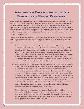 Simplifying the Process of Hiring the Best Contractor for Windows Replacement