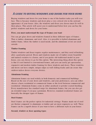A guide to buying windows and doors for your home