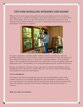 TIPS FOR INSTALLING WINDOWS AND DOORS