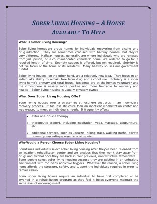 Sober Living Housing – A House Available To Help