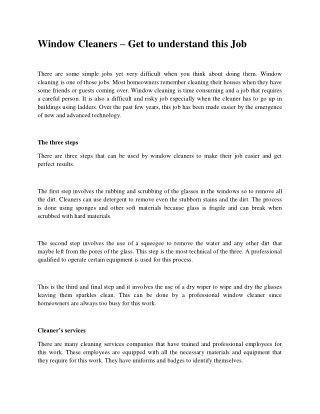 Window cleaners – get to understand this job
