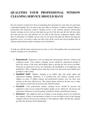 Qualities your professional window cleaning service should have
