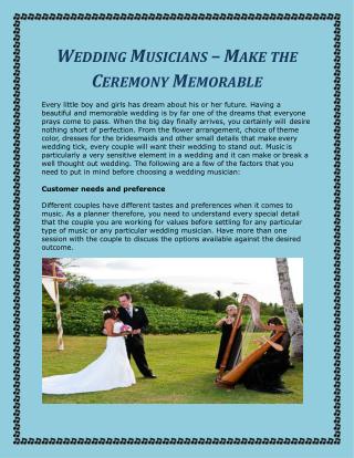 Wedding Musicians – Make the Ceremony Memorable