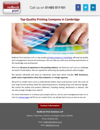 Top-Quality Printing Company in Cambridge