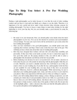 Tips to help you select a pro for wedding photography