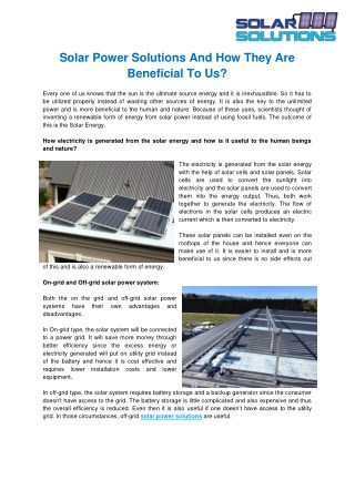 Residential Solar Energy Systems