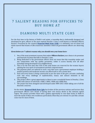 REASONS FOR OFFICERS TO BUY HOME AT DIAMOND MULTI STATE CGHS