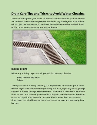 Drain Care Tips and Tricks to Avoid Water Clogging