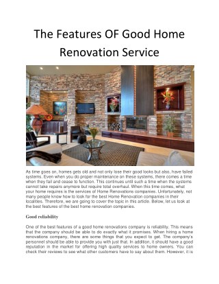 The Features Of Good Home Renovation Service