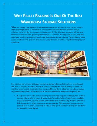 Why Pallet Racking Is One Of The Best Warehouse Storage Solutions