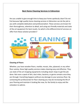 Best Home Cleaning Services in Edmonton