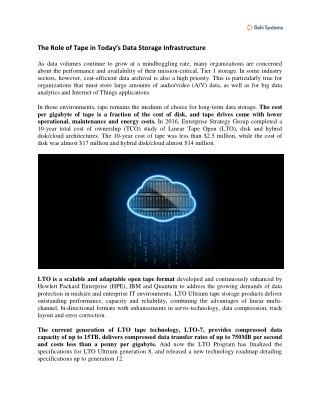 Role of Linear Tape Open (LTO) in Data Storage Infrastructure | Rahi Systems