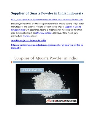 Supplier of Quartz Powder in India Indonesia