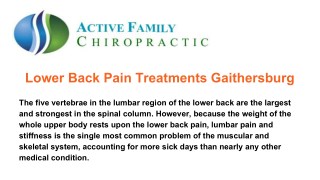 Specialized in Lower Back Pain Treatments Gaithersburg