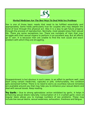 Herbal Medicines Are The Best Ways To Deal With Sex Problems