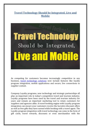 Travel Technology Should be Integrated, Live and Mobile