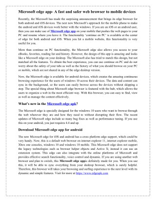 Microsoft edge app - A fast and safer web browser to mobile devices