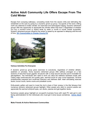 Active Adult Community Life Offers Escape From The Cold Winter