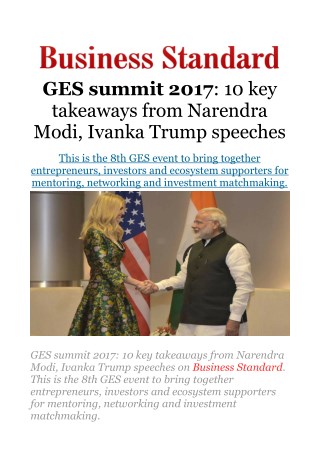 GES summit 2017: 10 key takeaways from Narendra Modi, Ivanka Trump speeches
