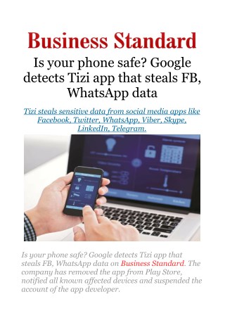 Is your phone safe? Google detects Tizi app that steals FB, WhatsApp data