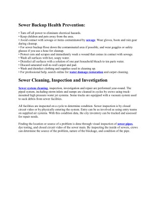 Sewer Backup Information and Preventing Health Problems