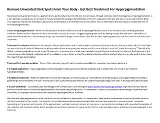 Remove unwanted dark spots from your body - Get best treatment for hyperpigmentation