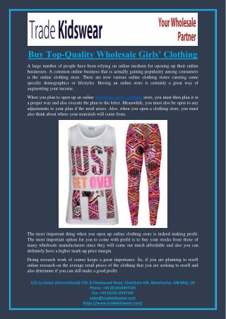 Buy Top-Quality Wholesale Girls’ Clothing