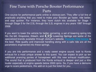 Fine Tune with Porsche Boxster Performance Parts