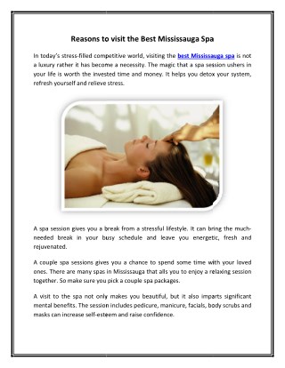 Reasons to visit best Mississauga Spa