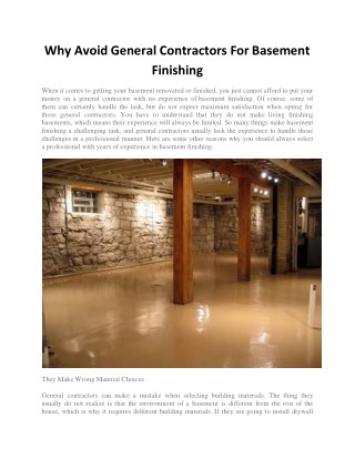 Why Avoid General Contractors For Basement Finishing?
