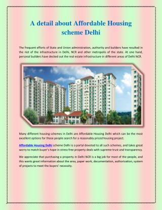 A detail about Affordable Housing scheme Delhi