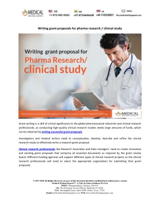 WRITING GRANT PROPOSALS FOR PHARMA RESEARCH/CLINICAL STUDY