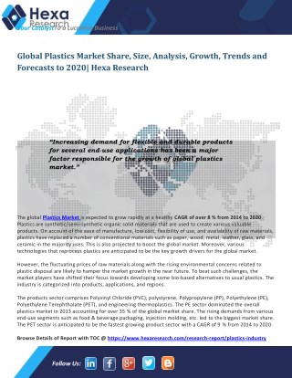 Plastics Industry Size, Share, Market Analysis and Forecast to 2020