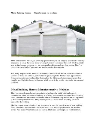 Metal Building Homes — Manufactured vs. Modular