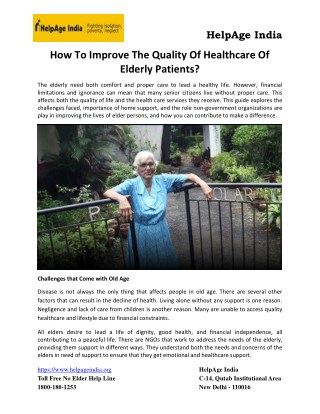 How To Improve The Quality Of Healthcare Of Elderly Patients?