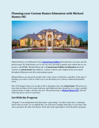 Planning your Custom Homes Edmonton with Michael Homes INC