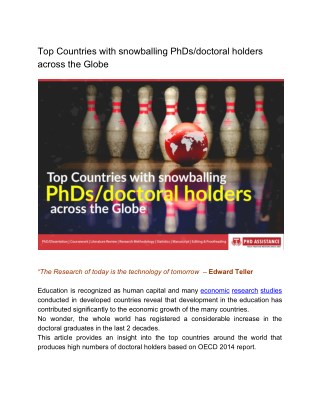 Top Countries with snowballing PhDs doctoral holders across the Globe