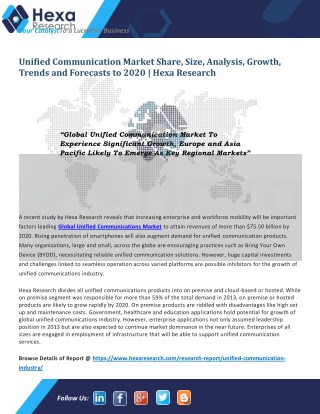 Global Unified Communication Market To Experience Significant Growth by 2020
